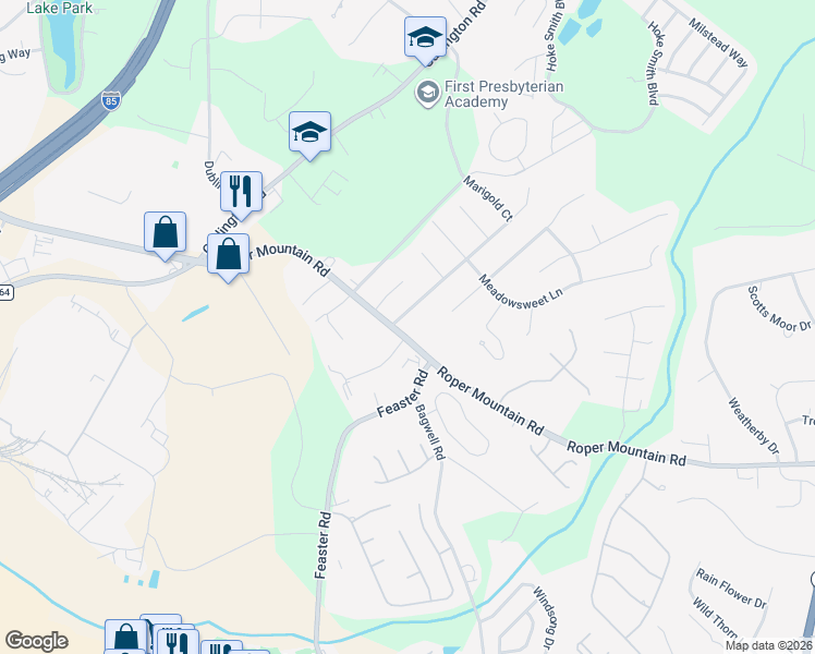 map of restaurants, bars, coffee shops, grocery stores, and more near 1703 Roper Mountain Road in Greenville