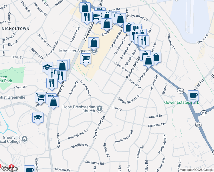 map of restaurants, bars, coffee shops, grocery stores, and more near 242 Brookdale Avenue in Greenville