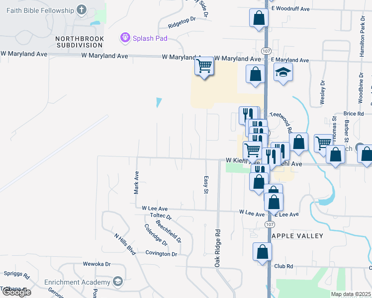 map of restaurants, bars, coffee shops, grocery stores, and more near 107 Chiliwood Lane in Sherwood