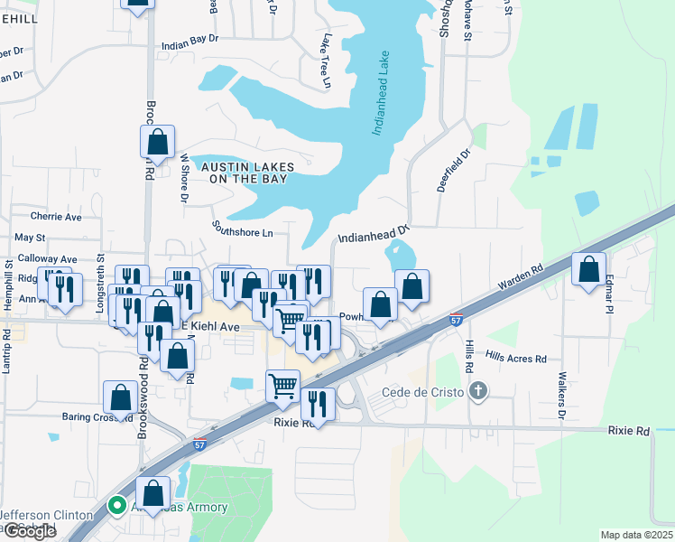 map of restaurants, bars, coffee shops, grocery stores, and more near 8703 Indianhead Drive in North Little Rock