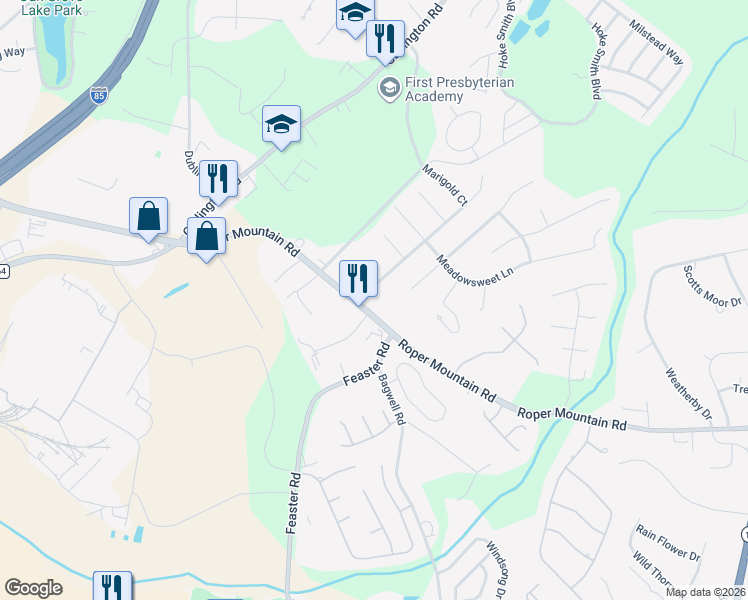 map of restaurants, bars, coffee shops, grocery stores, and more near 1703 Roper Mountain Road in Greenville