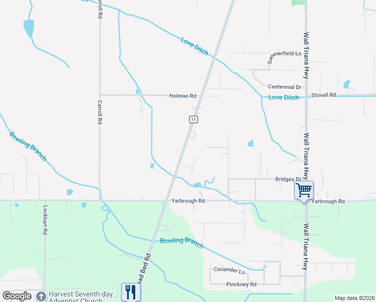 map of restaurants, bars, coffee shops, grocery stores, and more near 216 Elderberry Circle in Harvest