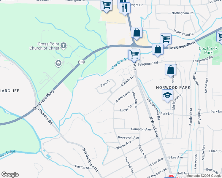 map of restaurants, bars, coffee shops, grocery stores, and more near 2352 Parc Place in Florence