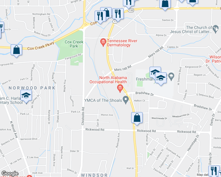 map of restaurants, bars, coffee shops, grocery stores, and more near 2251 Helton Drive in Florence