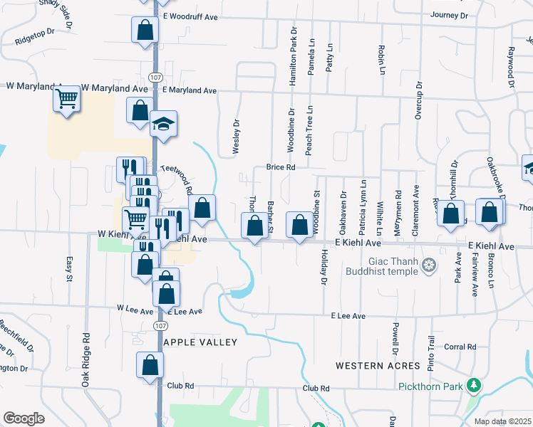 map of restaurants, bars, coffee shops, grocery stores, and more near 8718 Barber Street in Sherwood