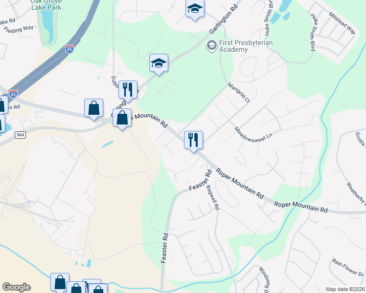 map of restaurants, bars, coffee shops, grocery stores, and more near 1606 Roper Mountain Road in Greenville