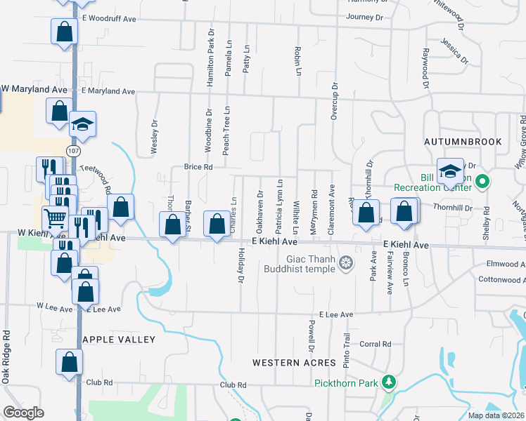 map of restaurants, bars, coffee shops, grocery stores, and more near 8708 Oakhaven Drive in Sherwood