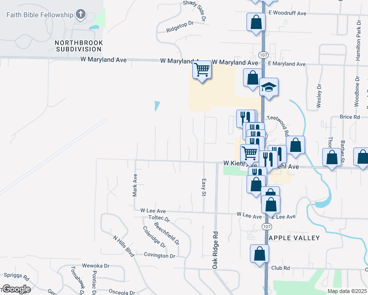 map of restaurants, bars, coffee shops, grocery stores, and more near 107 Chiliwood Lane in Sherwood