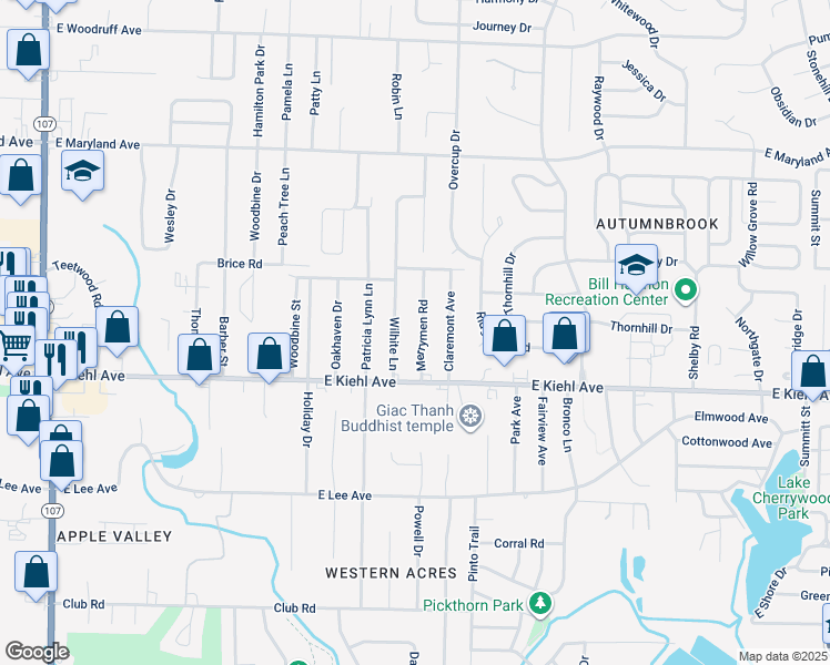 map of restaurants, bars, coffee shops, grocery stores, and more near 8809 Merrymen Rd in Sherwood