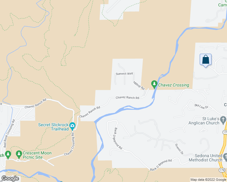 map of restaurants, bars, coffee shops, grocery stores, and more near 1720 Chavez Ranch Road in Sedona