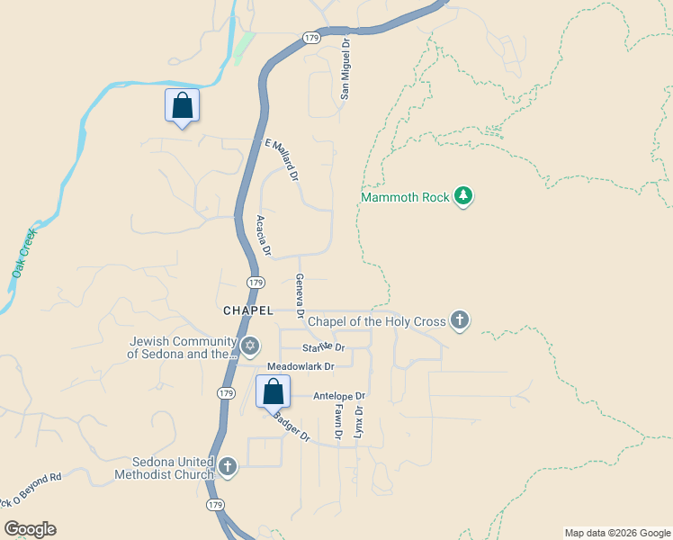 map of restaurants, bars, coffee shops, grocery stores, and more near 28 East McCullough Drive in Sedona