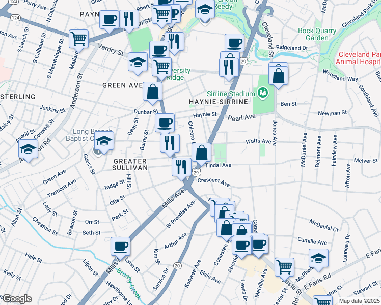 map of restaurants, bars, coffee shops, grocery stores, and more near 4 Dixon Street in Greenville