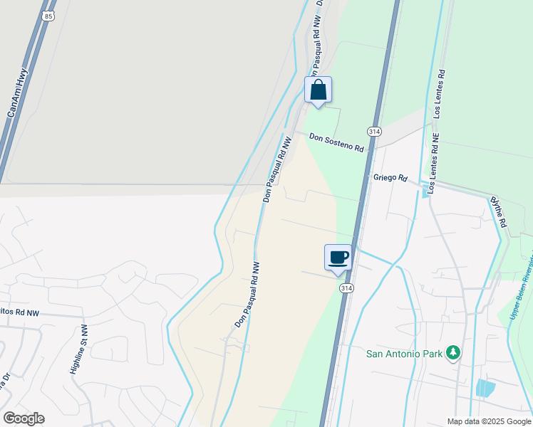 map of restaurants, bars, coffee shops, grocery stores, and more near 2240 Don Pasqual Road Northwest in Los Lunas