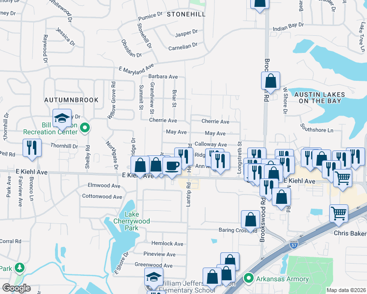 map of restaurants, bars, coffee shops, grocery stores, and more near 300 Calloway Avenue in Sherwood