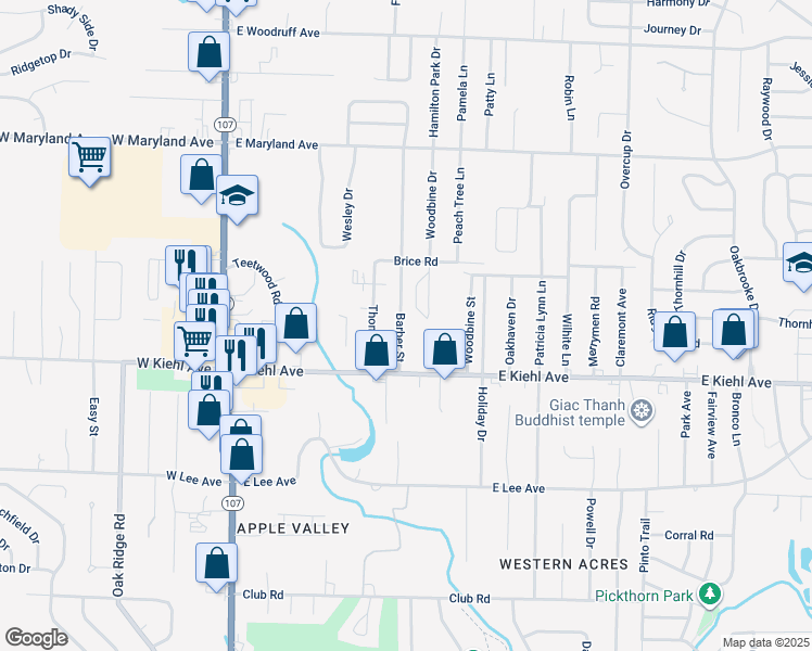 map of restaurants, bars, coffee shops, grocery stores, and more near 8718 Barber Street in Sherwood