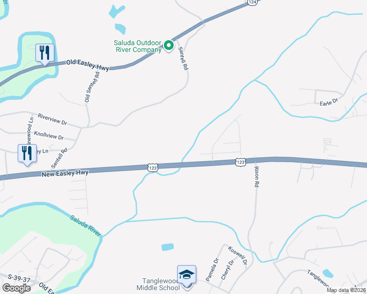 map of restaurants, bars, coffee shops, grocery stores, and more near 2940 New Easley Highway in Greenville