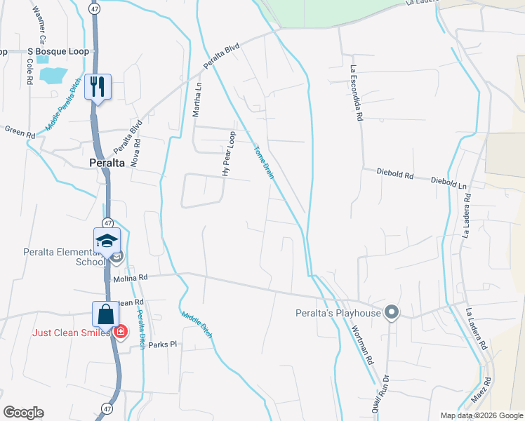 map of restaurants, bars, coffee shops, grocery stores, and more near 27 Burge Drive in Peralta