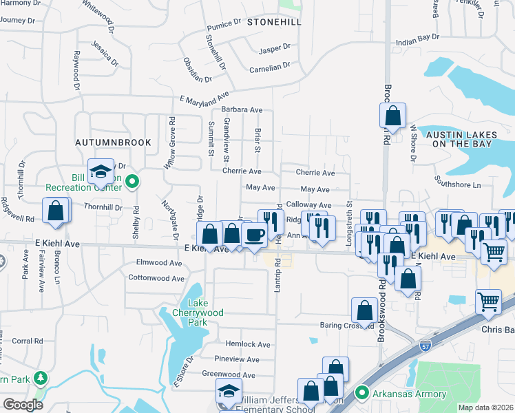 map of restaurants, bars, coffee shops, grocery stores, and more near 106 Calloway Avenue in Sherwood