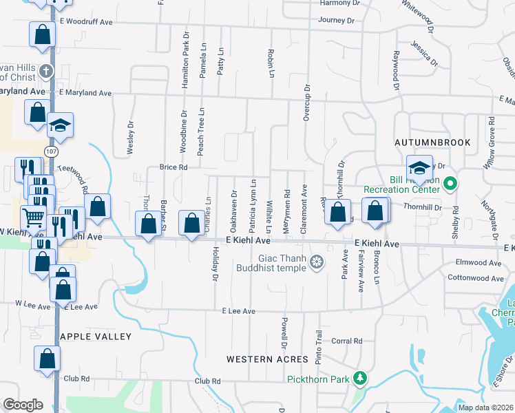 map of restaurants, bars, coffee shops, grocery stores, and more near 8801 Wilhite Lane in Sherwood