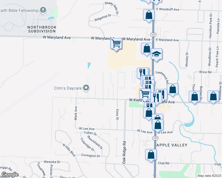 map of restaurants, bars, coffee shops, grocery stores, and more near 107 Chiliwood Lane in Sherwood