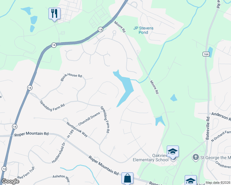 map of restaurants, bars, coffee shops, grocery stores, and more near 518 Spaulding Lake Drive in Greenville