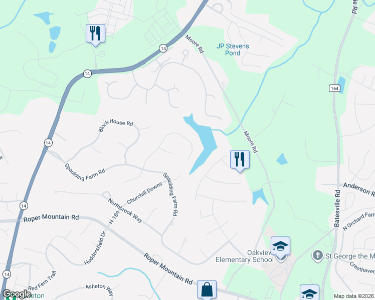 map of restaurants, bars, coffee shops, grocery stores, and more near 518 Spaulding Lake Drive in Greenville