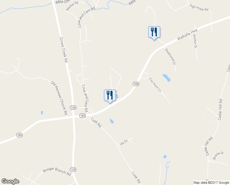 map of restaurants, bars, coffee shops, grocery stores, and more near 115 Ike Road in Six Mile
