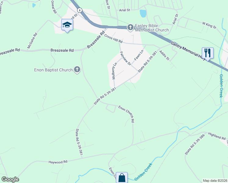 map of restaurants, bars, coffee shops, grocery stores, and more near 405 Mulberry Road in Easley