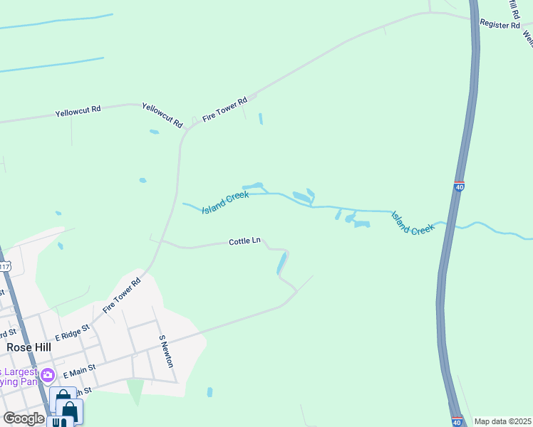 map of restaurants, bars, coffee shops, grocery stores, and more near Fire Tower Road in Rose Hill