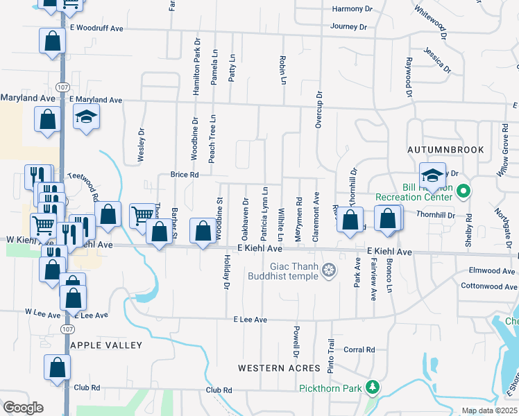 map of restaurants, bars, coffee shops, grocery stores, and more near 8708 Oakhaven Drive in Sherwood