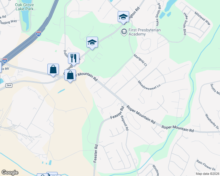 map of restaurants, bars, coffee shops, grocery stores, and more near 1606 Roper Mountain Road in Greenville