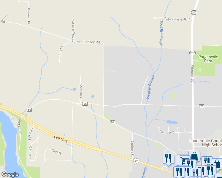 map of restaurants, bars, coffee shops, grocery stores, and more near 126 Hannah Drive in Rogersville