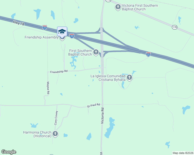 map of restaurants, bars, coffee shops, grocery stores, and more near 400-416 Victoria Road in Byhalia