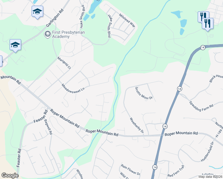 map of restaurants, bars, coffee shops, grocery stores, and more near 10 East Field Sparrow Court in Greenville