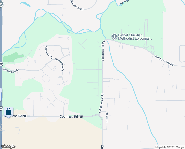 map of restaurants, bars, coffee shops, grocery stores, and more near 503 Countess Road Northeast in Huntsville