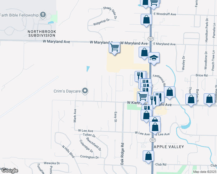map of restaurants, bars, coffee shops, grocery stores, and more near 107 Chiliwood Lane in Sherwood