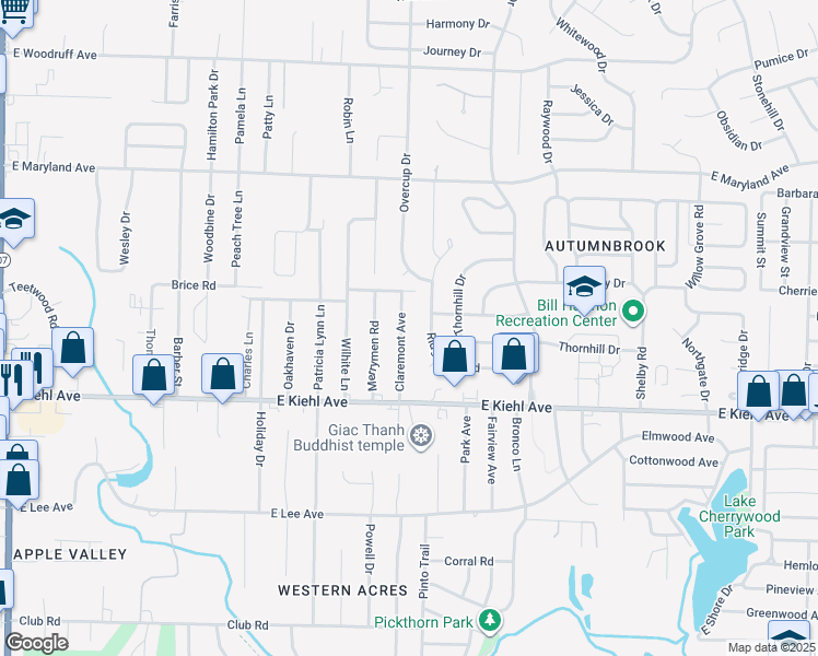 map of restaurants, bars, coffee shops, grocery stores, and more near 8716 Claremont Avenue in Sherwood