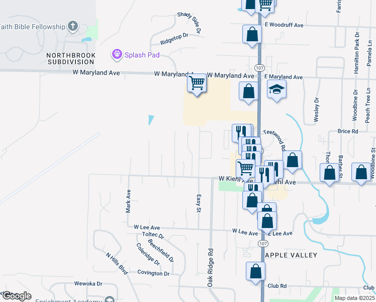 map of restaurants, bars, coffee shops, grocery stores, and more near 115 Chiliwood Lane in Sherwood