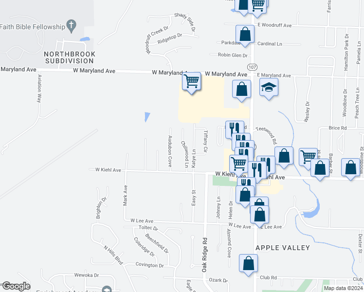 map of restaurants, bars, coffee shops, grocery stores, and more near 115B Chiliwood Lane in Sherwood