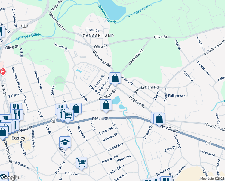 map of restaurants, bars, coffee shops, grocery stores, and more near 209 Front Street in Easley
