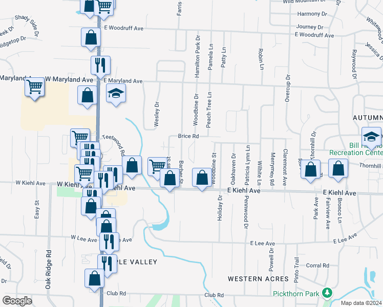 map of restaurants, bars, coffee shops, grocery stores, and more near 8820 Barber Street in Sherwood