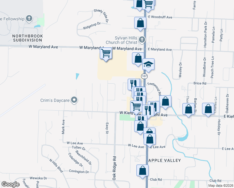 map of restaurants, bars, coffee shops, grocery stores, and more near 55 Looper Road in Sherwood