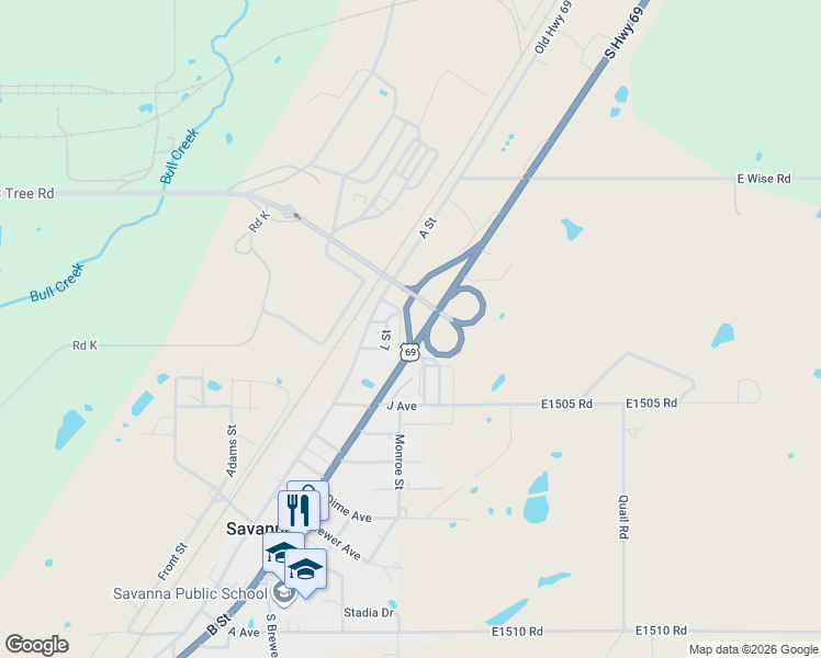 map of restaurants, bars, coffee shops, grocery stores, and more near in Savanna