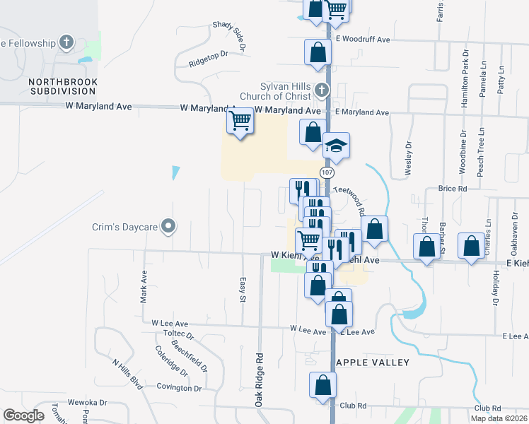 map of restaurants, bars, coffee shops, grocery stores, and more near 55 Looper Road in Sherwood