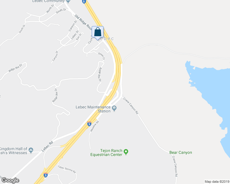map of restaurants, bars, coffee shops, grocery stores, and more near Interstate 5 in Lebec