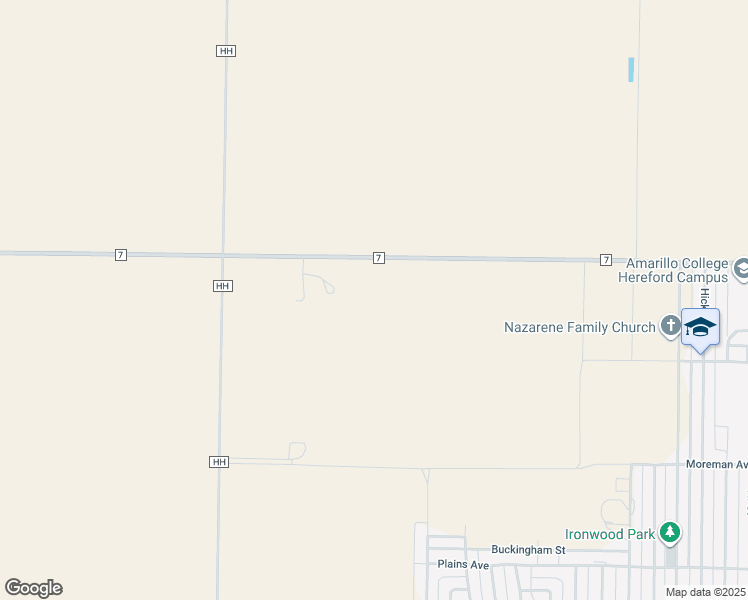 map of restaurants, bars, coffee shops, grocery stores, and more near 3532 County Road 7 in Hereford