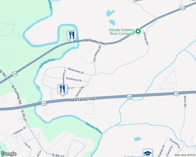 map of restaurants, bars, coffee shops, grocery stores, and more near 603 Sentell Road in Greenville