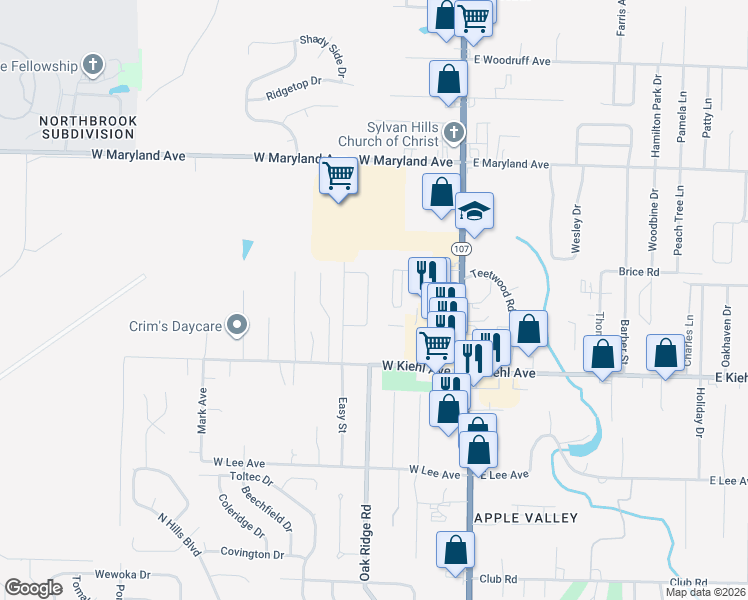map of restaurants, bars, coffee shops, grocery stores, and more near 55 Looper Road in Sherwood