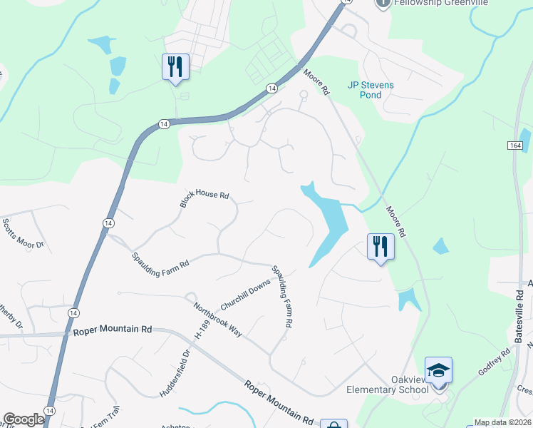 map of restaurants, bars, coffee shops, grocery stores, and more near 10 Secretariat Way in Greenville