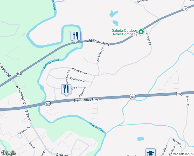 map of restaurants, bars, coffee shops, grocery stores, and more near 603 Sentell Road in Greenville